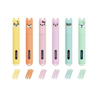Set mit 6 Mini-Textmarkern im Bärchen-Design mit 6 Pastellfarben Teddy‘s Style