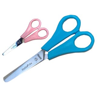 Folia 1x Bastelschere runde Spitze 13,5cm zweifarbig hellblau/rose - zufällige Auswahl