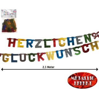 Girlande "Herzlichen Glückwunsch", 230 cm, bunt