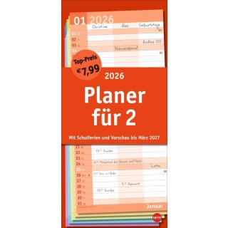 Basic Planer für zwei - Kalender 2026 - 45 x 21 cm - 1 Seite = 1 Monat