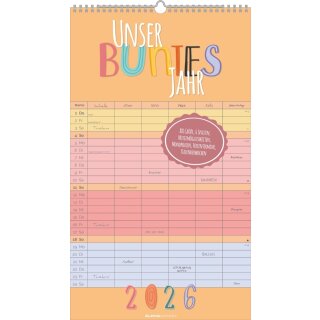 Unser buntes Jahr 2026 Familienplaner - Kalender -  45 x 26 cm - 1 Seite = 1 Monat