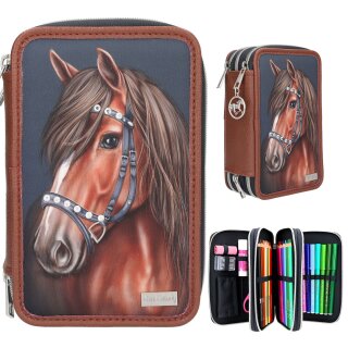 Miss Melody Federmäppchen mit Pferde-Motiv Mäppchen 3-Fach gefüllt Luxury Horse