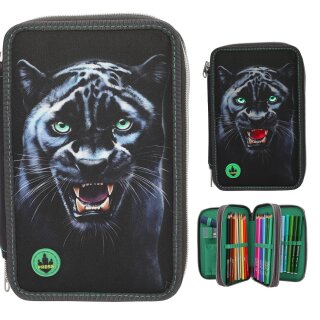 Adventure World 3 Fach Federtasche mit LED Mäppchen für Jungs PANTHER