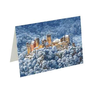 Doppelkarte mit Umschlag: Winterliche Ansicht der Schönburg oberhalb von Oberwesel