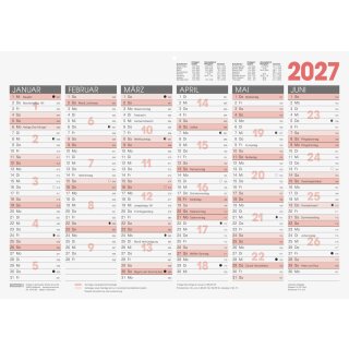 Brunnen Tafelkalender 2027 A3 1 Seite = 6 Monate - Doppelseitig bedruckt - aus kräftigem Karton