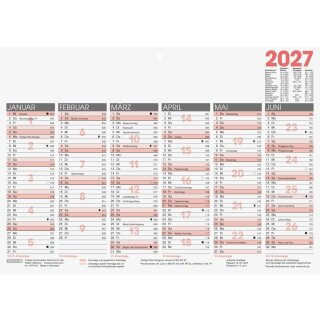 Brunnen Tafelkalender 2027 A4 1 Seite = 6 Monate - doppelseitig bedruckt - aus kräftigem Karton