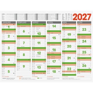 Brunnen Tafelkalender 2027 XL 65×50 cm 1 Seite = 6 Monate doppelseitig bedruckt - aus kräftigem Karton