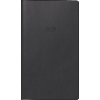 Brunnen Taschenkalender 2027 Mod. 746 | A6, Kunststoff, schwarz, 2 Seiten = 1 Monat
