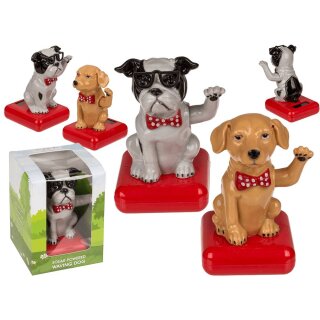 Bewegliche Figur, Winkender Hund, mit Solarzelle, auf Kunststoff-Basis, 10,5 cm