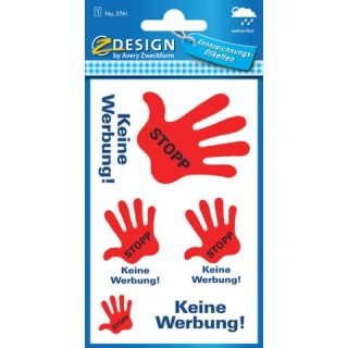 ZWECKFORM 3741 - Hinweisetikett Stop keine Werbung, rote Hand 4 Sticker