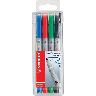 STABILO Etui mit 4 Stiften - Folienstifte M OHPen universal, 1 mm, wasserlöslich