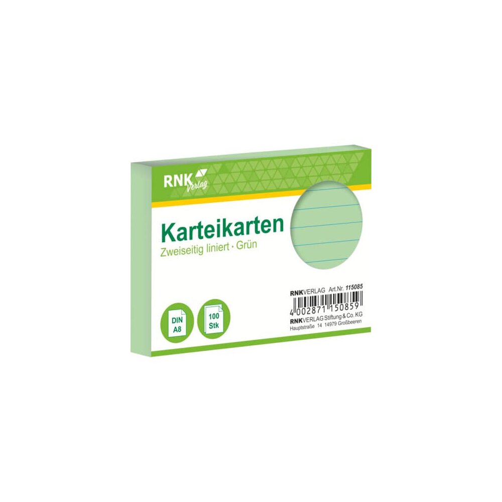 RNK Verlag Karteikarten A8/100 grün liniert - 115085