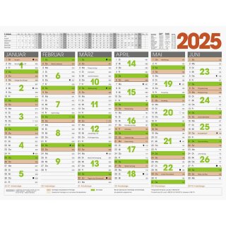 Brunnen 1070122 Tafelkalender/Wandkalender aus Karton 2025, 65 x 50 cm, 1 Seite = 6 Monate