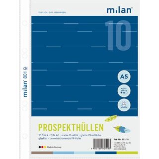 Milan 10 Prospekthüllen A5 60µ transparent, starke Qualität, glasklar