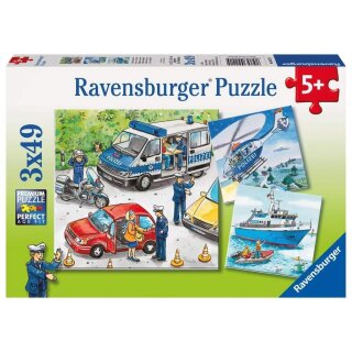 Ravensburger Kinderpuzzle - 09221 Polizeieinsatz - Puzzle für Kinder ab 5 Jahren, mit 3x49 Teilen